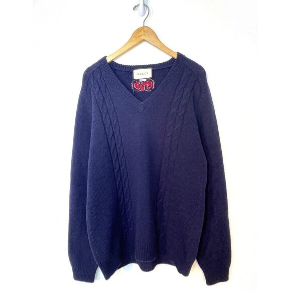 NWT Gucci Super Runway GG Logo Wool Cashmere V Neck Pullover Sweater Size L - Picture 2 of 7